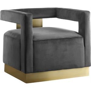 Meridian Furniture Armani 18.5&quotH Velvet Accent Chair in Gray and Gold