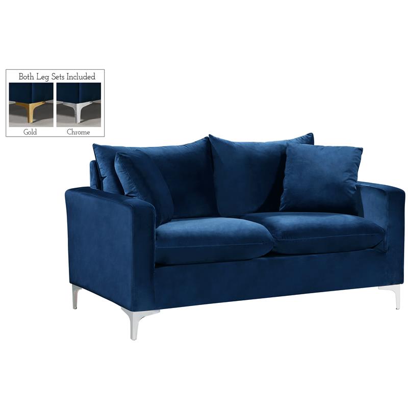 Meridian Furniture Naomi Contemporary Velvet Loveseat in Navy