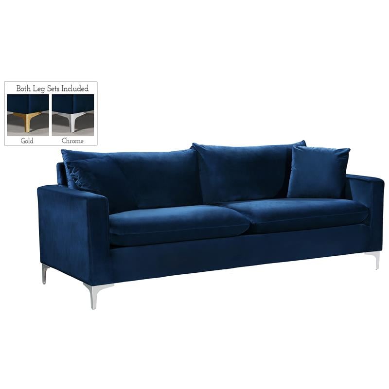 Meridian Furniture Naomi Contemporary Velvet Sofa in Navy