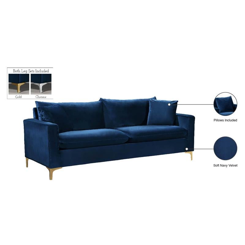 Meridian Furniture Naomi Contemporary Velvet Sofa in Navy