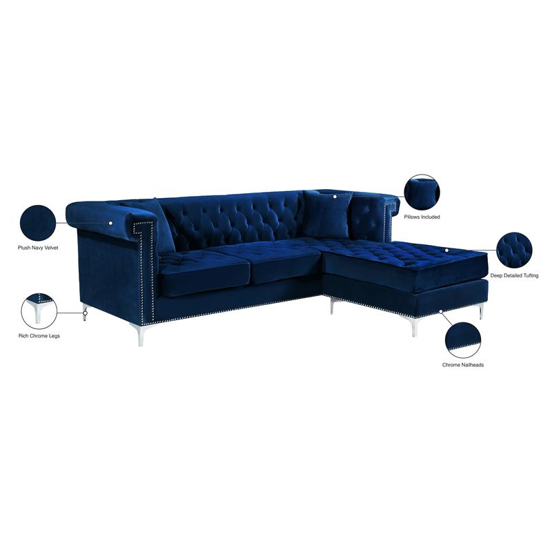 Meridian Furniture Damian Contemporary 2pc Velvet Reversible Sectional