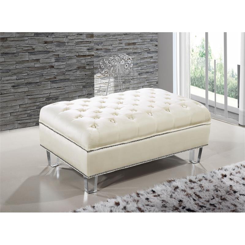 Cream velvet online ottoman