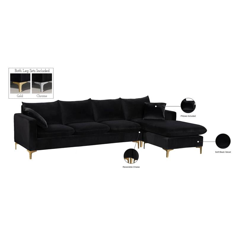 Meridian Furniture Naomi Contemporary 2pc Velvet Reversible Sectional in Black