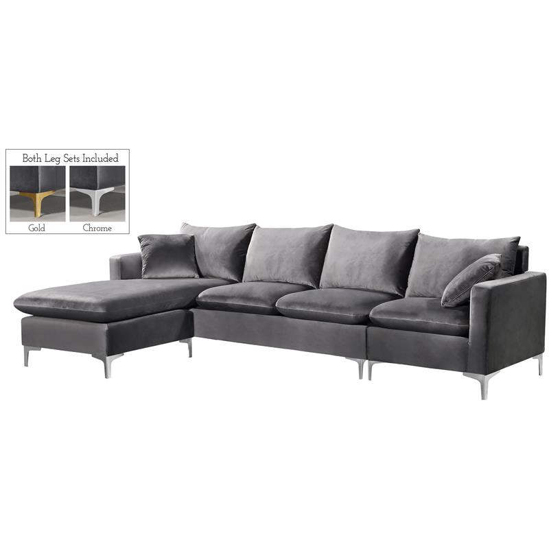 Meridian Furniture Naomi Contemporary 2pc Velvet Reversible Sectional in Gray