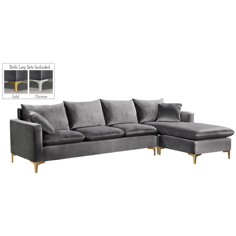 Meridian Furniture Naomi Contemporary 2pc Velvet Reversible Sectional in Gray