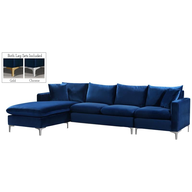 Meridian Furniture Naomi Contemporary 2pc Velvet Reversible Sectional in Navy