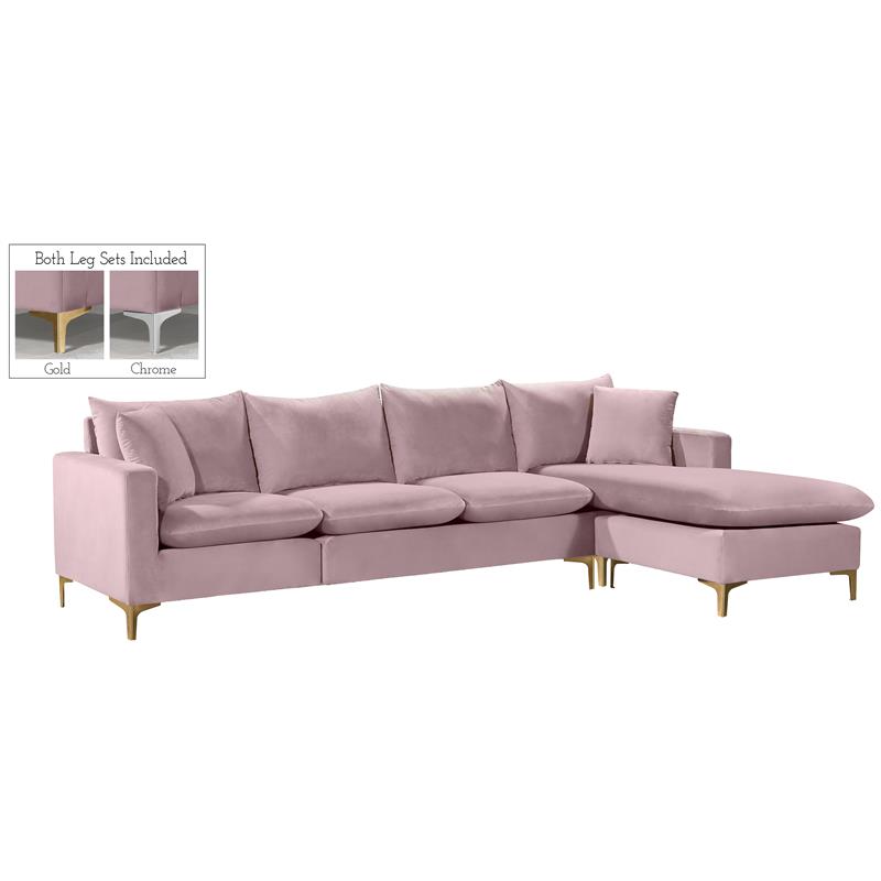 Meridian Furniture Naomi Contemporary 2pc Velvet Reversible Sectional in Pink
