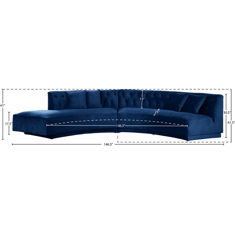 Meridian Furniture Kenzi 2pc Velvet Sectional in Navy Cymax Business