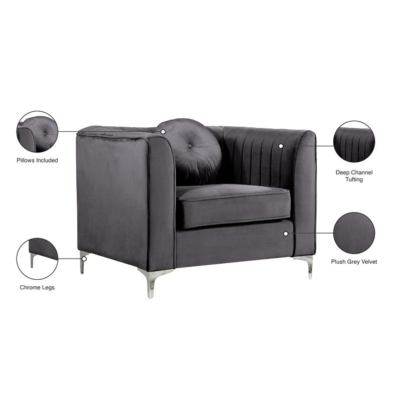 Grey velvet chair chrome legs hot sale