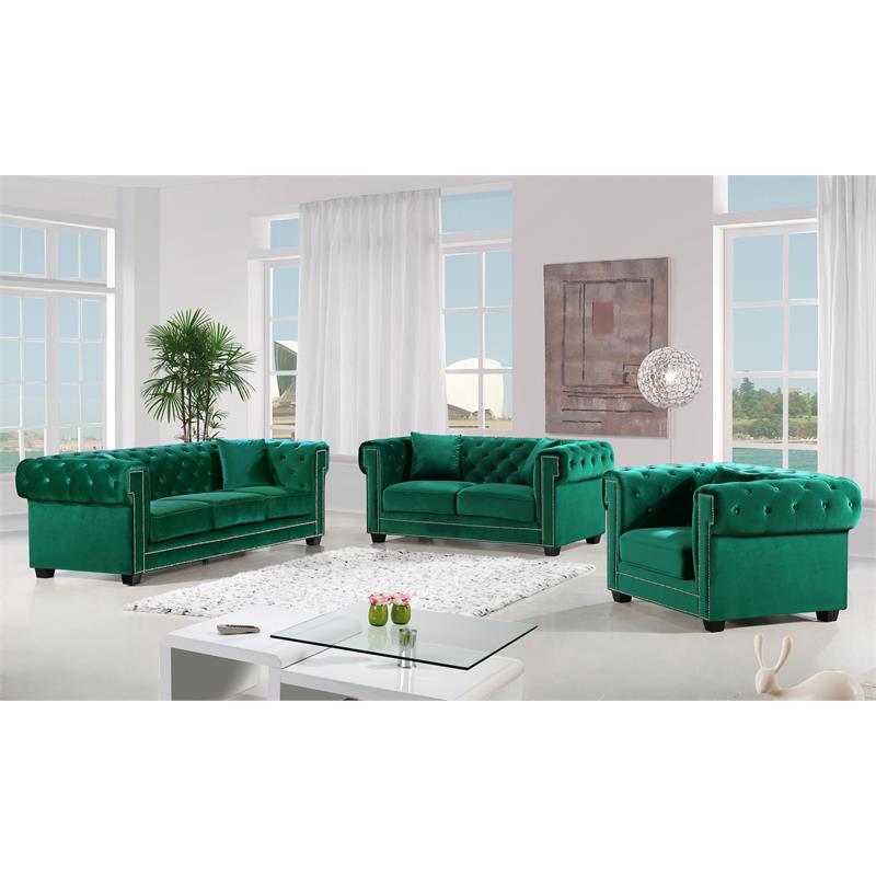 Meridian Furniture Bowery Tufted Velvet Sofa in Green