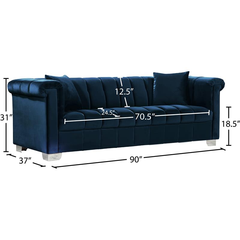 Meridian Furniture Kayla Navy Velvet Sofa | BushFurnitureCollection.com