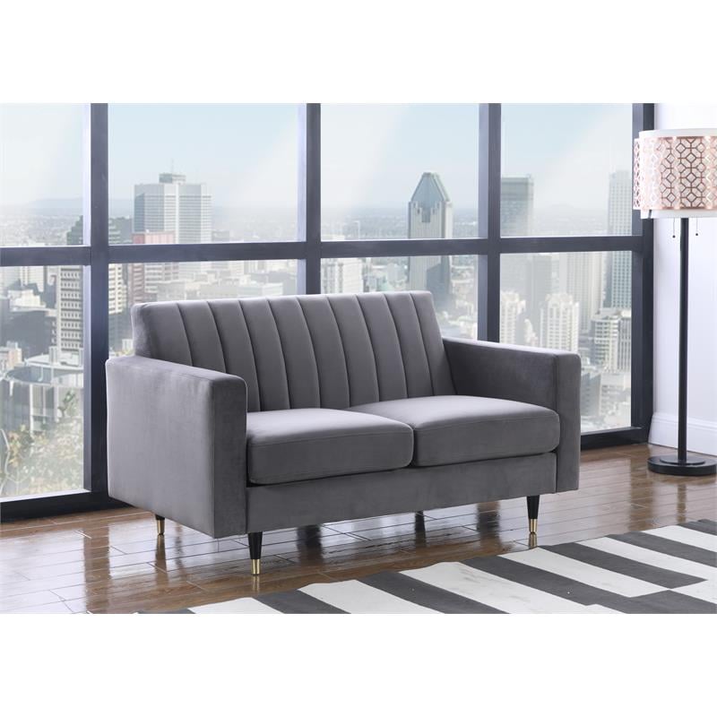 Meridian Furniture Lola Contemporary Velvet Loveseat in Gray