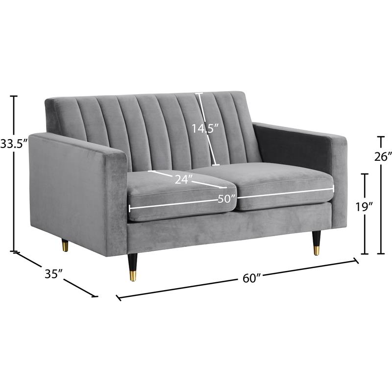 Meridian Furniture Lola Contemporary Velvet Loveseat in Gray