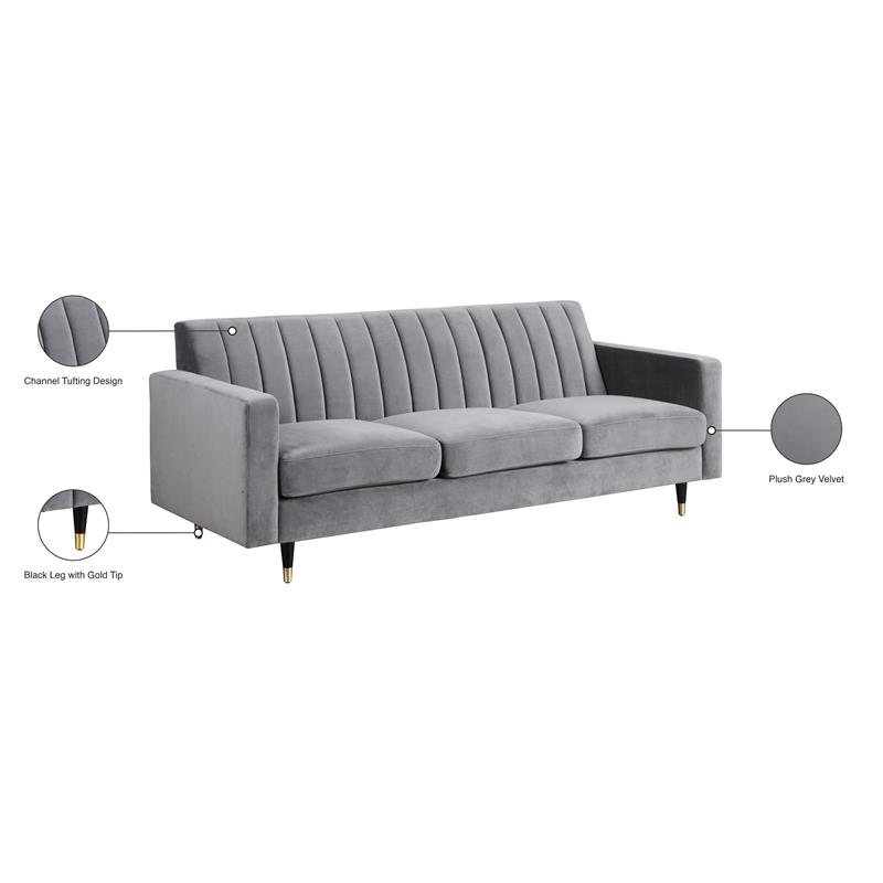 Meridian Furniture Lola Contemporary Velvet Sofa in Gray