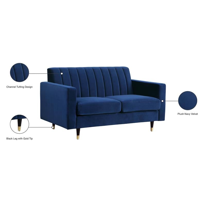 Meridian Furniture Lola Contemporary Velvet Loveseat in Navy