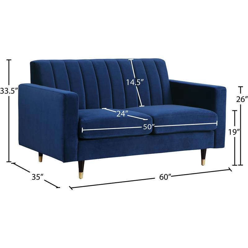 Meridian Furniture Lola Contemporary Velvet Loveseat in Navy