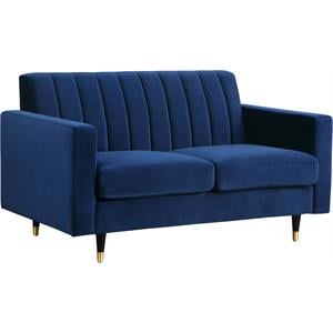 Meridian Furniture Lola Contemporary Velvet Loveseat in Navy