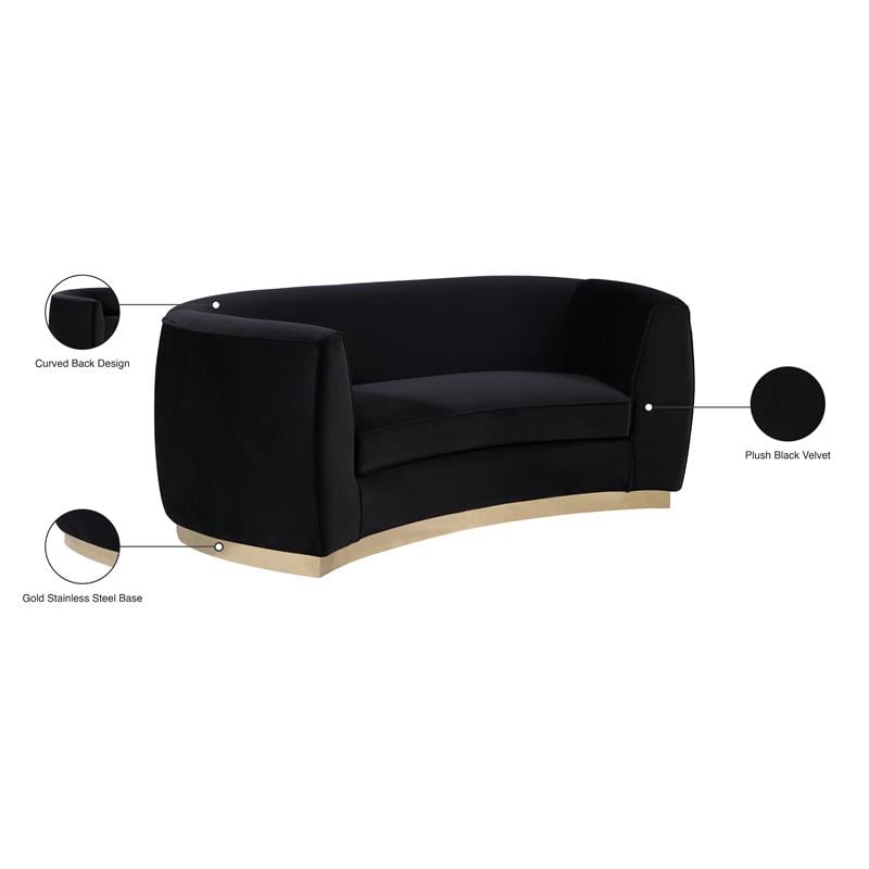 Meridian Furniture Julian Contemporary Velvet Loveseat in Black