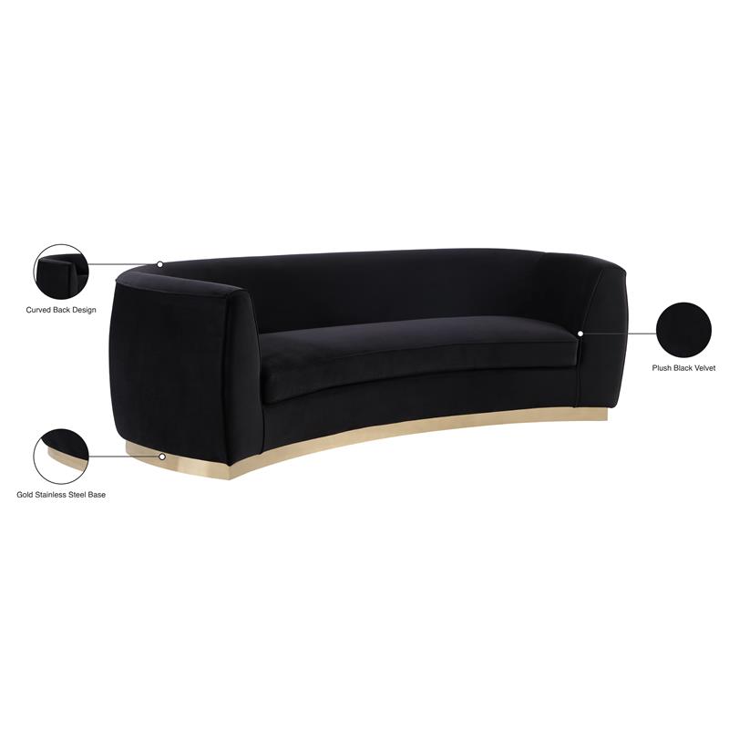 Black velvet deals curved sofa