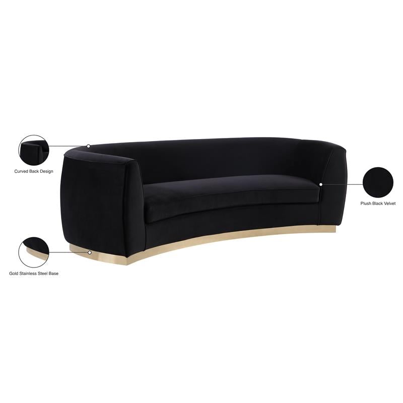 Meridian Furniture Julian Contemporary Velvet Sofa in Black