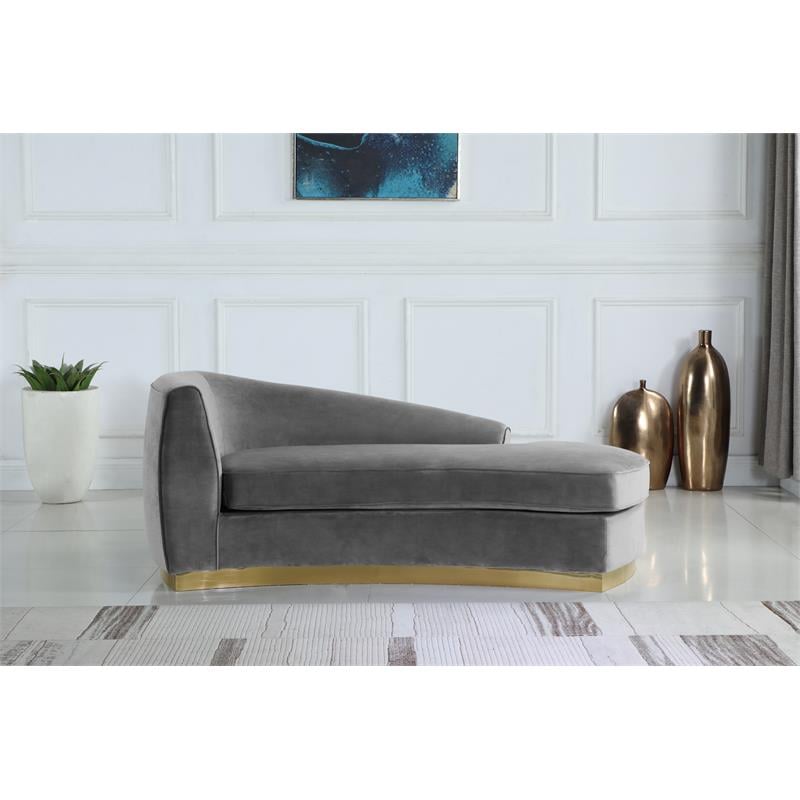 Meridian Furniture Julian Curved Back Velvet Chaise in Gray and Gold