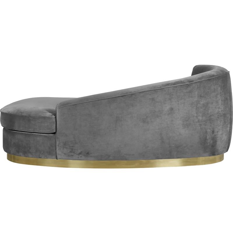 Meridian Furniture Julian Curved Back Velvet Chaise in Gray and Gold