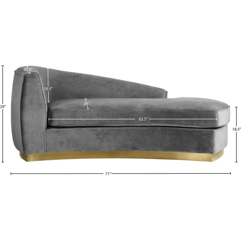 Meridian Furniture Julian Curved Back Velvet Chaise in Gray and Gold