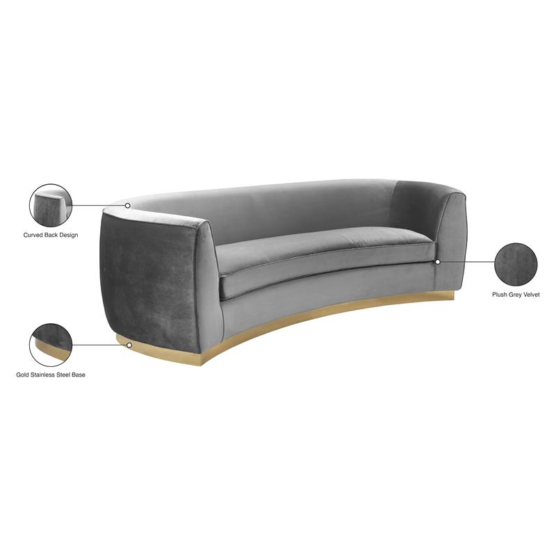Meridian Furniture Julian Contemporary Velvet Sofa in Gray