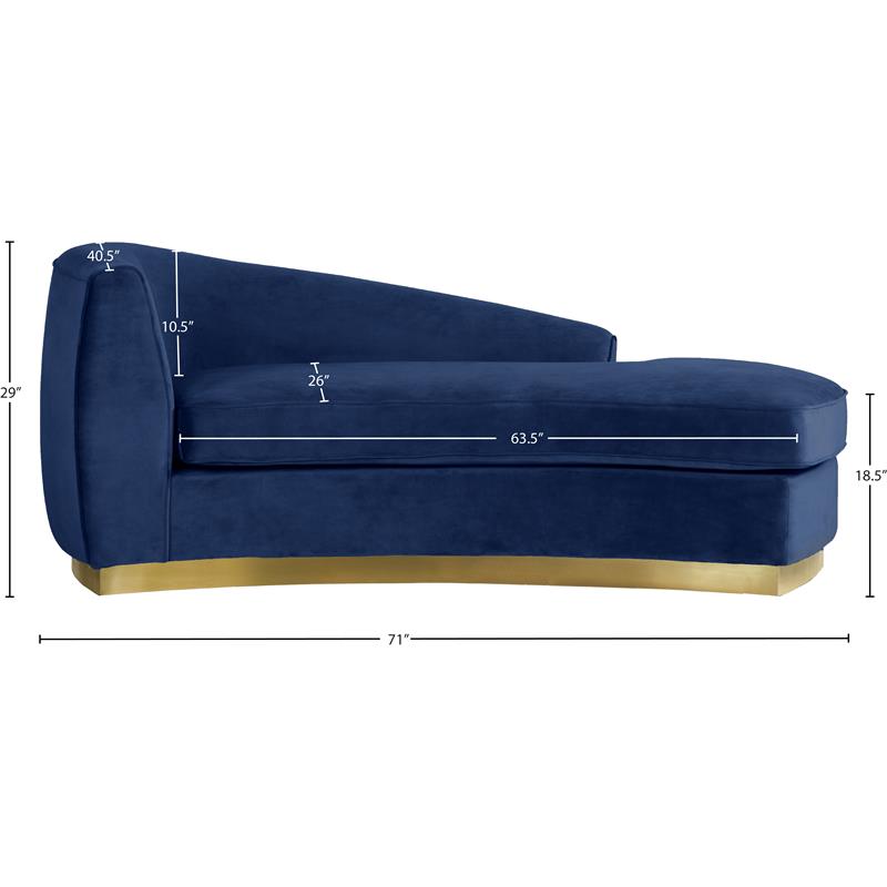 Meridian Furniture Julian Curved Back Velvet Chaise in Navy and Gold