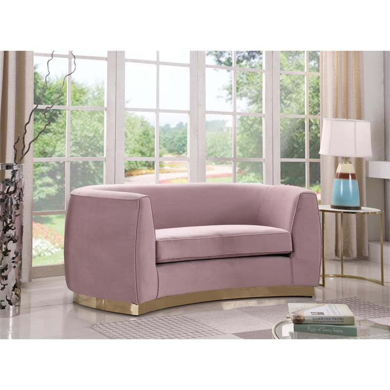 Meridian Furniture Julian Contemporary Velvet Loveseat in Pink