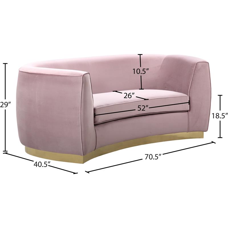 Meridian Furniture Julian Contemporary Velvet Loveseat in Pink