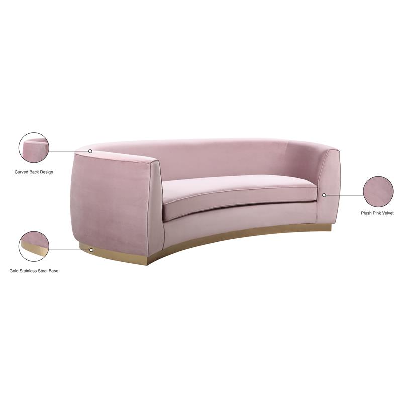 Meridian Furniture Julian Contemporary Velvet Sofa in Pink