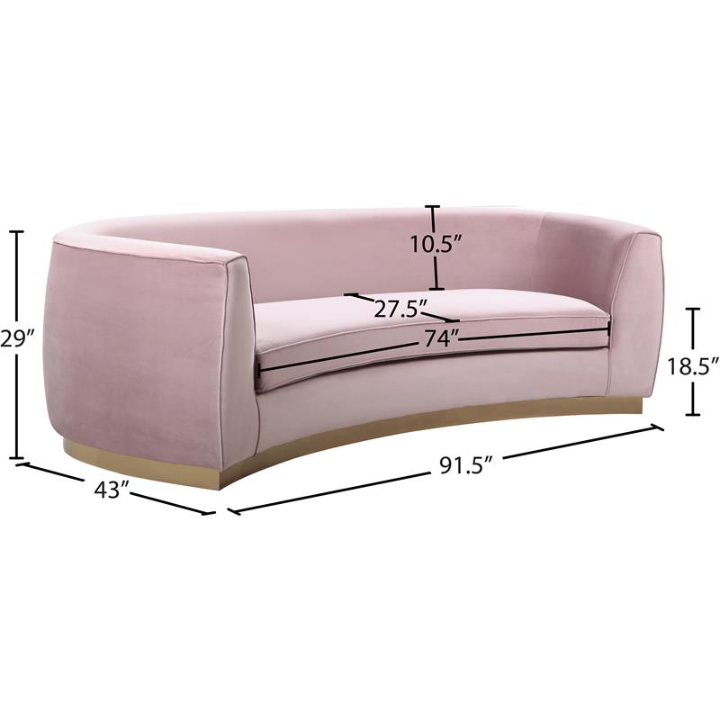 Meridian Furniture Julian Contemporary Velvet Sofa in Pink