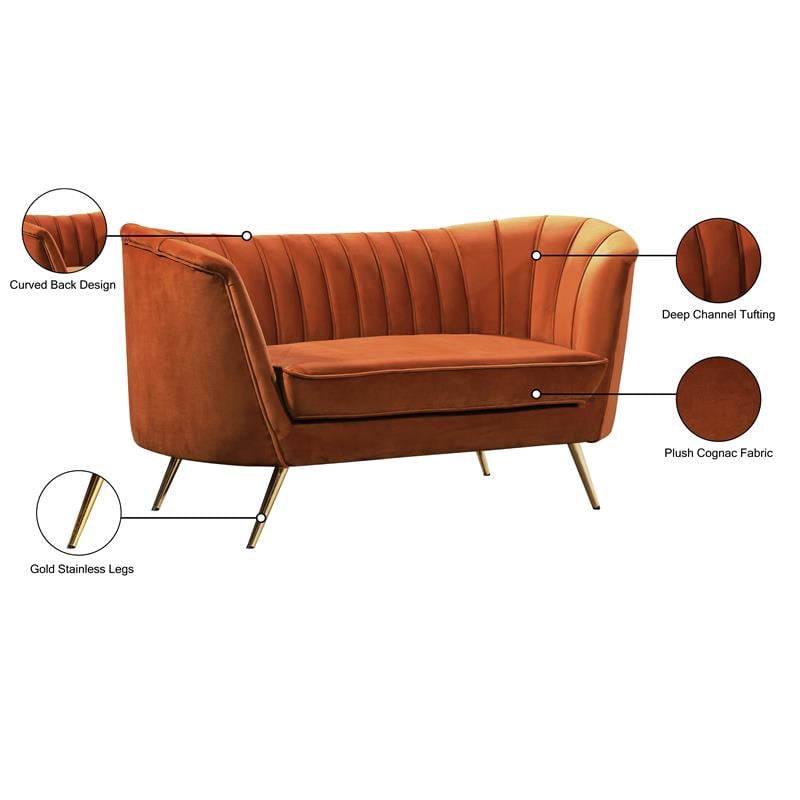 Meridian Furniture Margo Cognac Velvet Loveseat