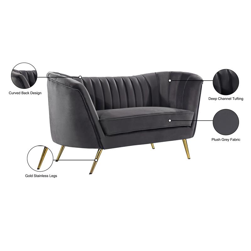 Meridian Furniture Margo Grey Velvet Loveseat