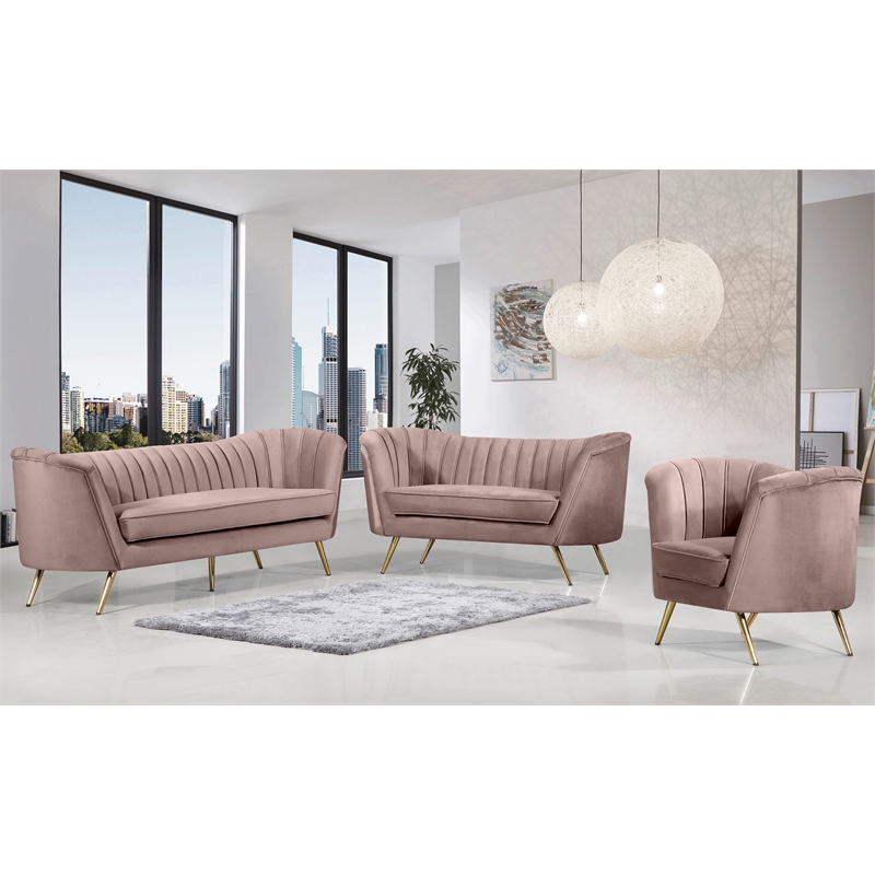 Meridian Furniture Velvet Accent Chair in Pink and Gold