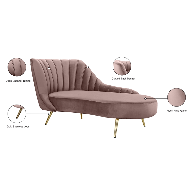 Meridian Furniture Margo Pink Velvet Chaise