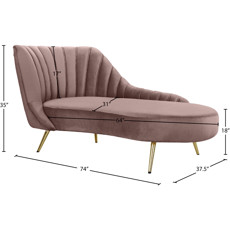 Meridian Furniture Margo Pink Velvet Chaise