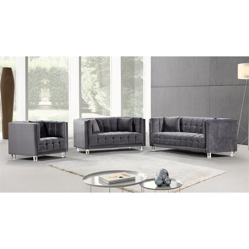 Meridian Furniture Mariel Contemporary, Contemporary Grey Velvet Sofa