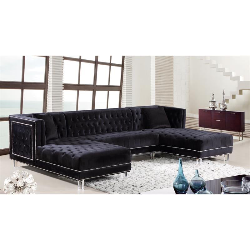 Meridian Furniture Moda 3pc Velvet Sectional in Black