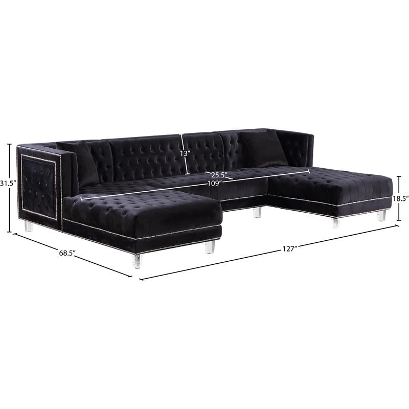 Meridian Furniture Moda 3pc Velvet Sectional in Black