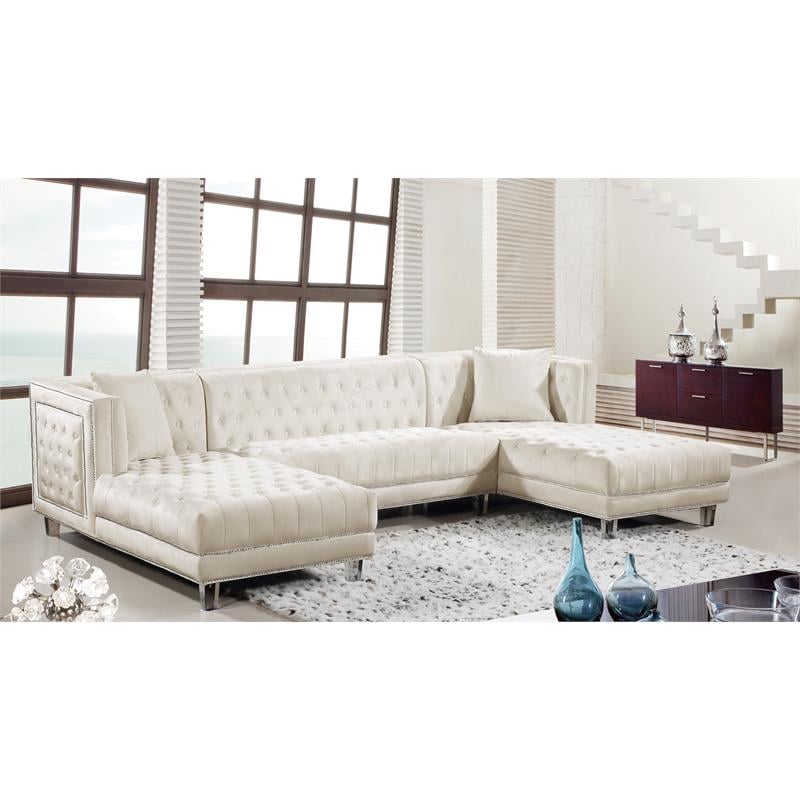 Meridian Furniture Moda 3pc Velvet Sectional in Cream