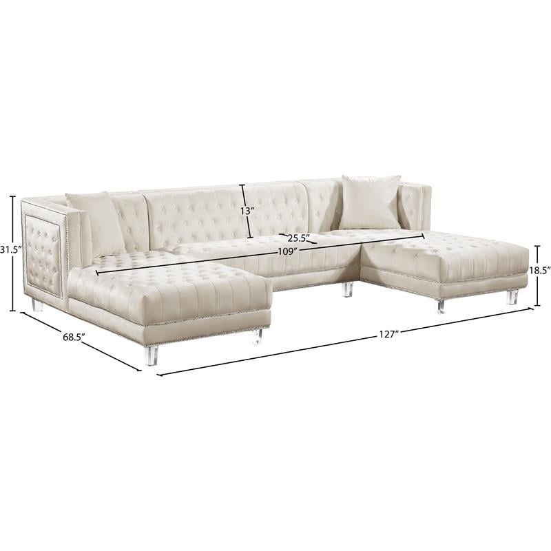 Meridian Furniture Moda 3pc Velvet Sectional in Cream