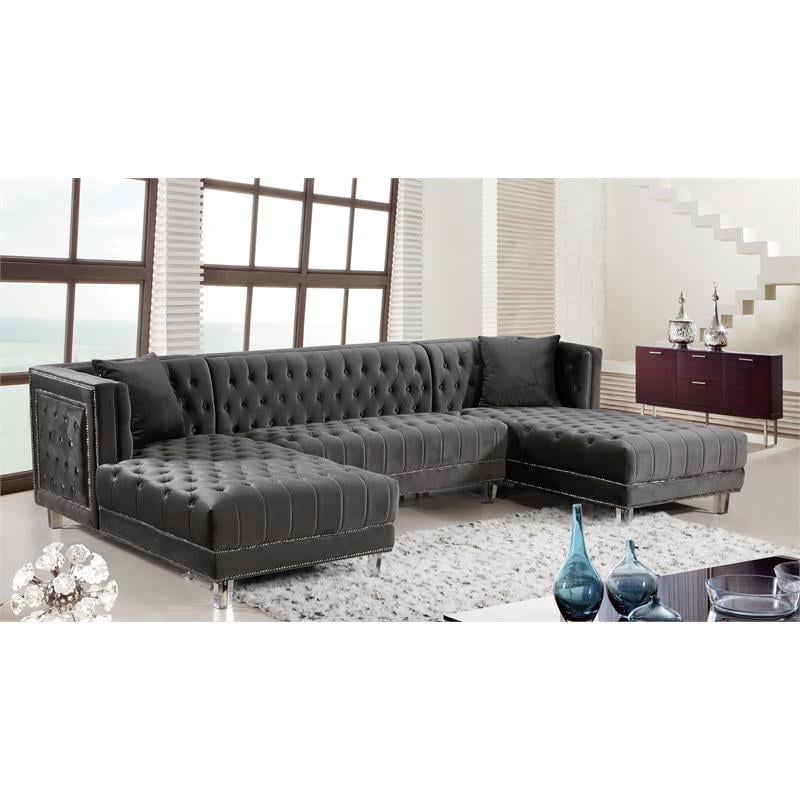 Meridian Furniture Moda 3pc Velvet Sectional in Gray
