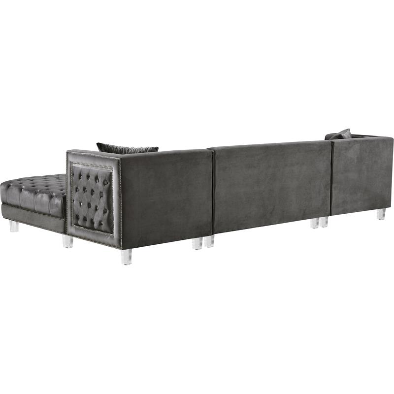 Meridian Furniture Moda 3pc Velvet Sectional in Gray