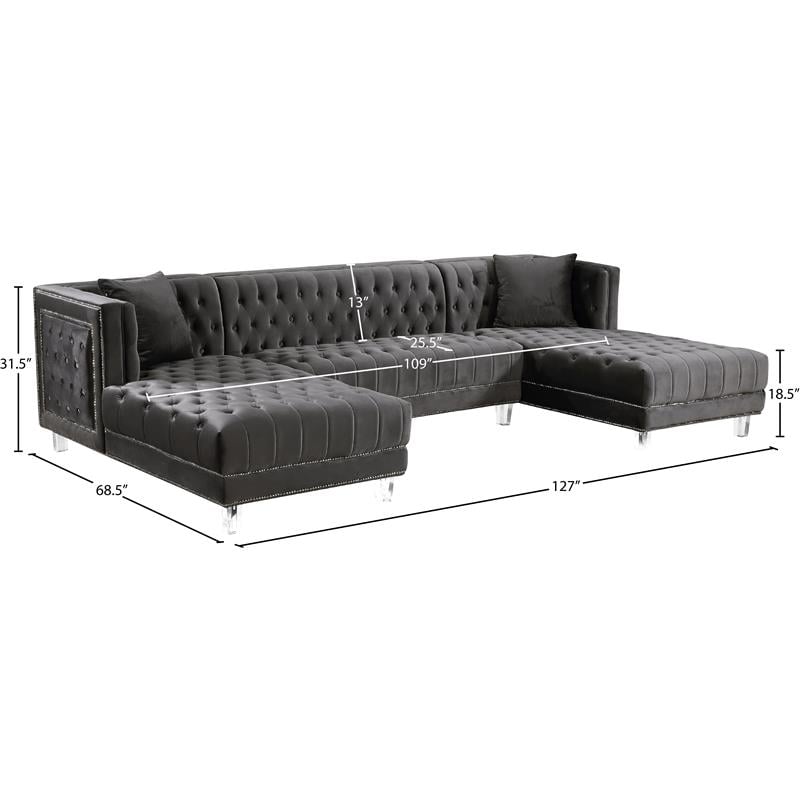 Meridian Furniture Moda 3pc Velvet Sectional in Gray