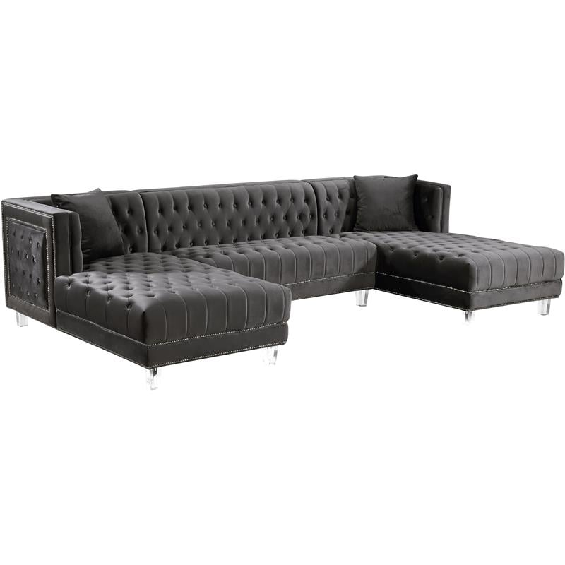 Meridian Furniture Moda 3pc Velvet Sectional in Gray