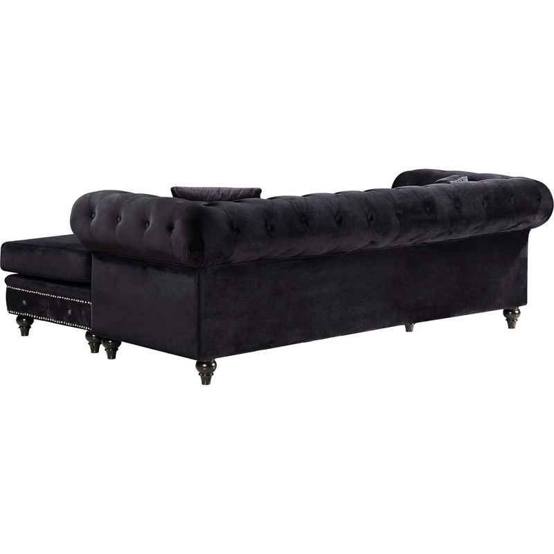 Meridian Furniture Sabrina Contemporary 2pc Velvet Reversible Sectional in Black