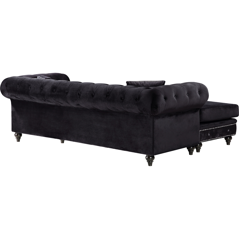 Meridian Furniture Sabrina Contemporary 2pc Velvet Reversible Sectional in Black