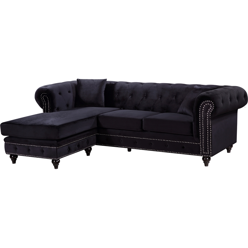 Meridian Furniture Sabrina Contemporary 2pc Velvet Reversible Sectional in Black